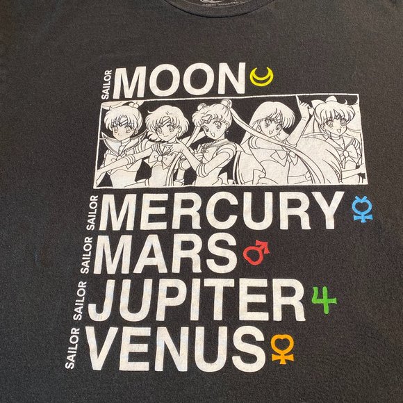 Sailor Moon Men's Mercury Mars Jupiter Venus Black Tee 2XXL - Picture 1 of 4